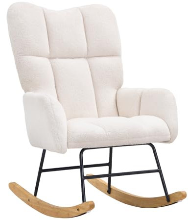 VEVOR Columpio, 113 kg Capacidad de Peso Tela de Peluche Acolchado balancín Deslizante Asiento Suave y Respaldo Alto, Silla de Lactancia para guardería, Dormitorio, Sala de Estar, Blanco Marfil, 95 x