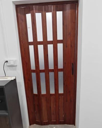 Blazea Schiebetür Falttür Kompakte Falttür Fürs Badezimmer, Schiebetüren aus Aluminiumlegierung und Acryl, Raumteiler mit Holzoberfläche für Wohnmobil/Schrank/Küche(79x80in(200.7x203.2cm))