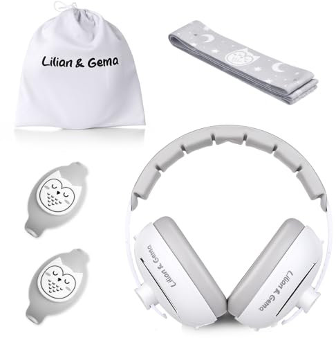 Lilian&Gema Casque Anti Bruit Bebe 2 en 1, Réglable Casque Bébé Anti Bruit, Casque Anti Bruit Enfant pour Moins de 48 Mois, Owl Design, Sommeil et les Activités, Protection Auditive Pour Bébés