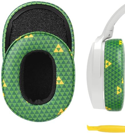 Geekria QuickFit Replacement Ear Pads for Skullcandy Crusher Wireless, Crusher EVO, Crusher ANC, Hesh3, HeshEVO, HeshANC, Venue ANC Headphones, Repair Parts (Zelda Green Triangle)
