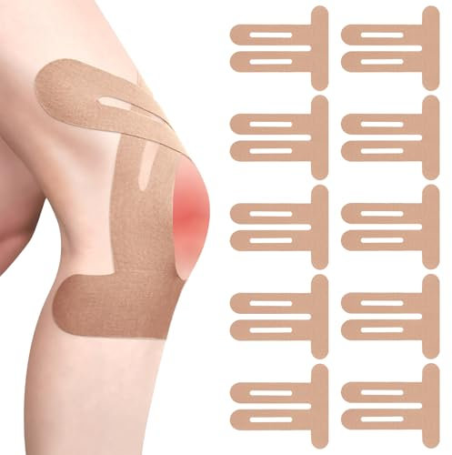 10 Stück Blau PreCut Kinesiotapes Knie,Kinesiotapes Vorgeschnitten Knie,Kinesiologie Tape,Ohne Shere,Wasserfestes & Elastisches Physio Tape für Knieschmerzen (Beige)