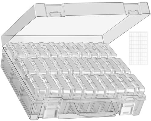 RONGLAIJIN 30 Grids Bead Storage Boxes, Portable Diamond Art Storage Boxes, Small Rectangular Storage Containers with Hinged Lids for Beads Seeds Jewelry Rhinestones Crafts Small Items (1 Pack)