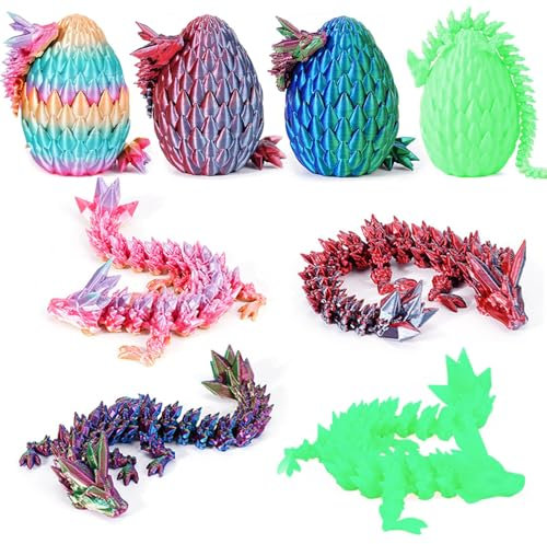 4er Set Miniatur 3D Drache im Ei – 13 cm bewegliche Gelenke Drachenspielzeuge, Drachenfiguren im Drachenei, Kristall Drachen Spielzeug – Geeignet als Spielzeug ab 5/6/7/8/9 Jahre Jungen