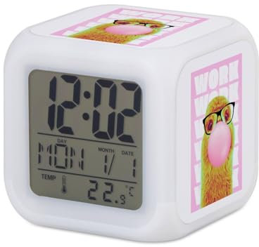 Fabulous Wecker, Würfel, beleuchtet, Weiß – Work Work Lama Collage Vintage Illustration Art Humor Parodie Meme – 7,8 x 7,8 x 7,8 cm – Retro Beleuchtung Mehrfarbig LED