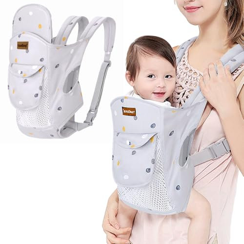 miaomiao Koala Babytrage, Verstellbare Tragehilfe für Babys von 0-36 Monaten, Ergonomisch, Atmungsaktiv, Grau