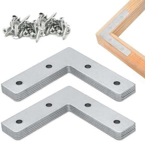 Angle Brackets Corner Bracket for Wood 10 Pcs | 76mm x 76mm x 16mm | L Brackets for Wood with 40 Screws - Galvanised Steel Plate Set for Fixing and Repairing Furniture, Tables (3in / 76mm)