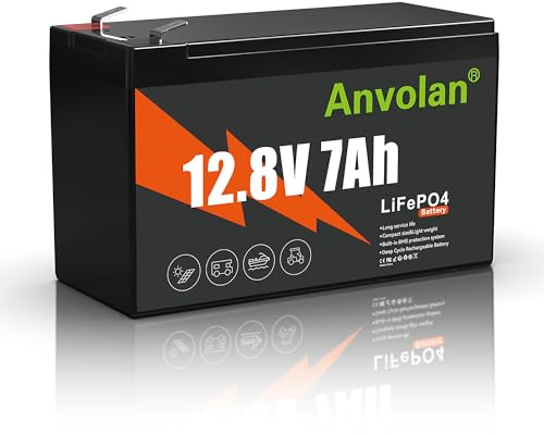 12V 7Ah Lithium LiFePO4 Batterie, mit 7A BMS, 89.6Wh, Max.15000 Zyklen Lithium Akku, für Ersatz Blei-Säure Batterien,Boote,Solaranlage Off-Grid,Fischfinder, Licht, Spielzeug, Camping (7Ah 12.8Volt)