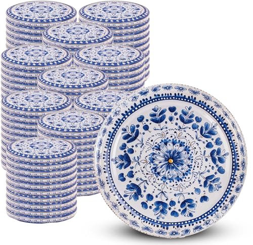 KADAX Lot de 100 couvercles à visser 82 mm - Métal 6 dents d'encliquetage - Bocaux à conserve - Bleu/blanc