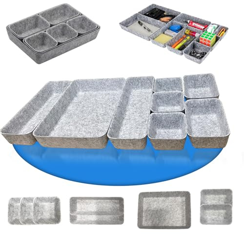 Hoclauho 8 teiliges Schubladen Organizer Set aus Filz stapelbare Ordnungsboxen Aufbewahrungsboxen für Schublade, Schrank ideal fürs Büro, Schlafzimmer Schminktisch