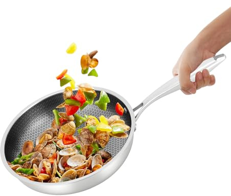 TTISJHK Bratpfanne Edelstahl 28cm, Antihaft Pfanne mit Wabenmuster & hitzebeständigem Griff, Induktionsgeeignet für alle Herdarten, langlebige Pfanne für gesundes Kochen
