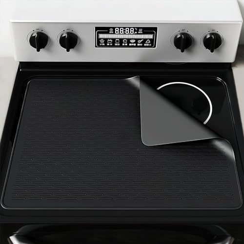 Silicone Hob Stove Top Cover, 71 x 50 cm Black Silicone Stove top Cover, Hob Covers for Electric Cookers, Induction Hob Protector for Ceramic hob Heat Resistant Glass top Cover