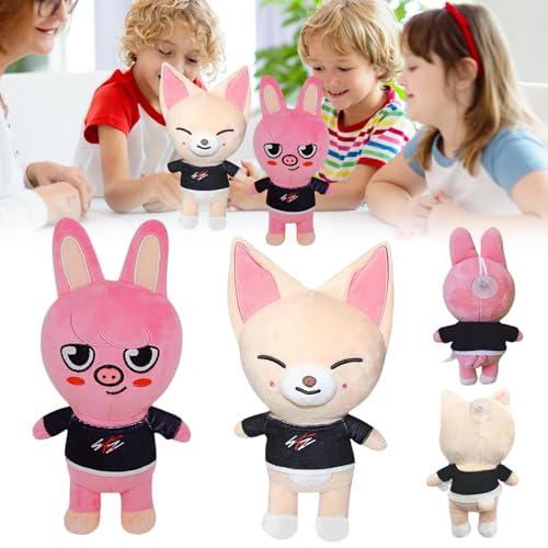 HBSFBH 2 pièces Stray Kids Peluche, Stray Kids Plushies, Stray Kids Plush Doll Idéal comme Cadeau pour Noël et Les Anniversaires d'enfants (Cochon Rose + Renard)
