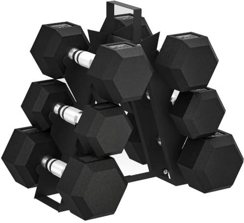 SPORTNOW 30kg/36kg Set di Manubri Palestra con Supporto 2x8kg Nero | Pesi Palestra Esagonali in Metallo, Impugnatura Antiscivolo, Allenamento Forza, Fitness Casa