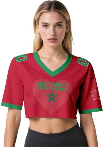 Custom Football Crop Top Trikot Jersey Personalisierter Name und Nummer, American Football Athletic Shirt Streetwear für Frauen Mädchen Jugend, Kurzarm V-Ausschnitt Cheerleader Outfit