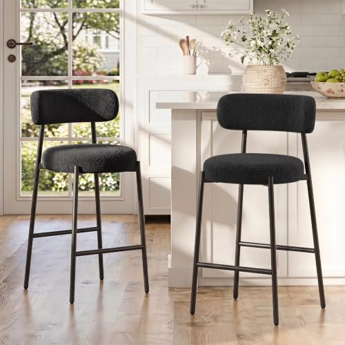 Ckaff Barhocker 2er Set, 71cm Sitzhöhe Barstuhl Küchenstuhl, Tresenhocker Bistrohocker mit Rückenlehne und Fußstütze, Gepolsterte Küchenhocker Esszimmerstuhl für Kücheninsel, Bar, Esszimmer, Schwarz