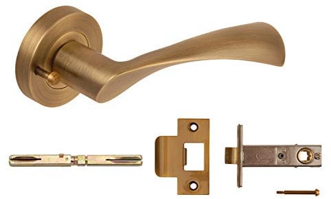 Excel Architectural Door Handles & Push Button Privacy Latch, Matt Antique Brass