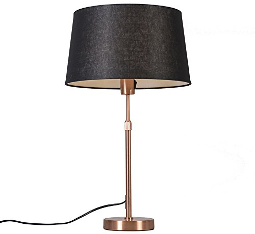 Qazqa - Modern Kupfer Tischlampe mit Schirm schwarz 35 cm verstellbar - Parte I Wohnzimmer I Schlafzimmer I NachtNachttischlampe | Tischleuchte - Stahl Rund - LED geeignet E27