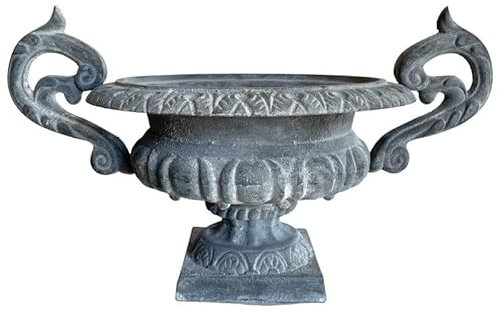 L'Héritier Du Temps Vase Vasque Chambord Jardinière de Pilier Pot de Fleur en Fonte Grise 29x32,5x47cm