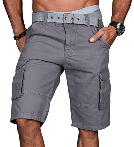 A.Salvarini Stylische Herren Cargo Short inkl. Gürtel Sommer Bermuda Kurze Hose Army Shorts AS-037 [AS-037-Grau-W30]