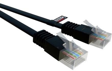 rhinocables Flat Ethernet Cat5e Network Patch Cable Slim Thin Low Profile LAN Patch Internet Lead for Xbox, PS4, Modem, Router, PC, Smart TV, Android Box 'Black, 10m'