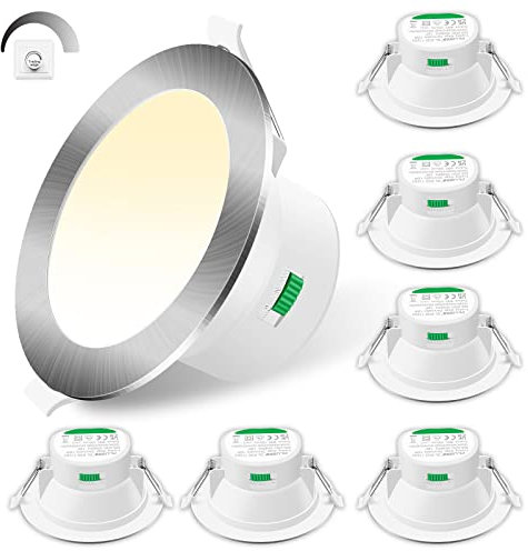 ALUSSO Dimmable LED Downlights Ceiling 12W Recessed Spotlights IP44, Warm Neutral Cool Adjustable for Bathroom Kitchen, Chrome, 6 Pack