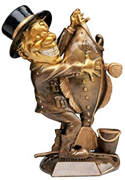 Henecka Angeln-Pokal, Angeln-Resinfigur Angler, altgold mit schwarz, mit Wunschgravur, Größe 29 cm