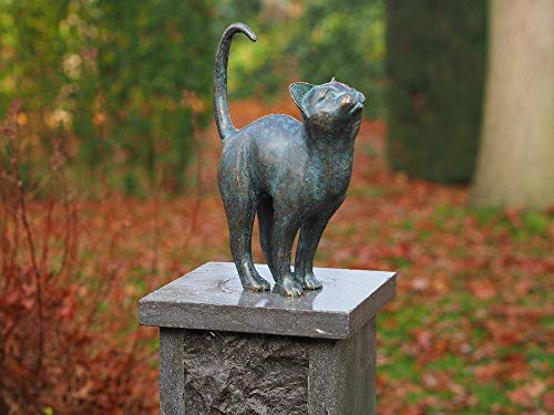IDYL Bronze-Skulptur Katze | 31x8x24 cm | Katzen Tierfigur aus Bronze handgefertigt | Gartenskulptur oder Wohnbereich-Dekoration | Hochwertiges Kunsthandwerk | Wetterfest