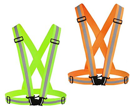 Chiwo Lot de 2 gilets réfléchissants pour course à pied, haute visibilité, réglable, ceinture réfléchissante d'extérieur pour le cyclisme de nuit, la randonnée, le jogging