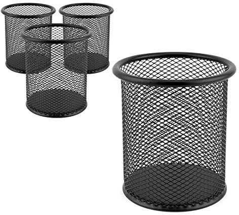 D.RECT - Metall Stifteköcher 24 Stück | Stiftehalter Rund aus Drahtmetall | Schreibtisch Organizer | Mesh Multifunktions Becher für Kugelschreiber Ø91 mm Marineblau Schwarz, 800079