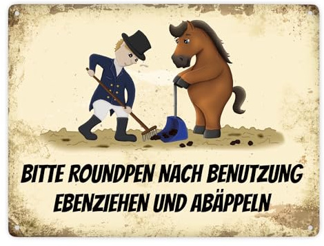 Bitte Roundpen nach Benutzung ebenziehen und abäppeln Metallschild XXL mit Pferd und Reiter Motiv