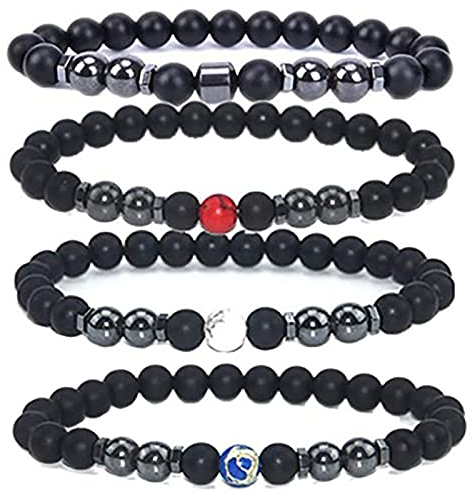 Anti-Schwellung schwarzes Obsidian-Fußkettchen - Anti-Krampfadern- und Schwellungs-Magnetotherapie-Fußkettchen, verstellbares Anti-Schwellungs-Fußkettchen (4 STÜCK)
