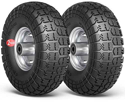 Winisok 4.10/3.50-4 Reifenräder, flach, 25,4 cm (10 Zoll), robuster solider Ersatzreifen mit 5/8 Zoll Kugellagern für Wagen/Schubkarre/Sackkarre/Handkarre/Generatoren (2 Stück)