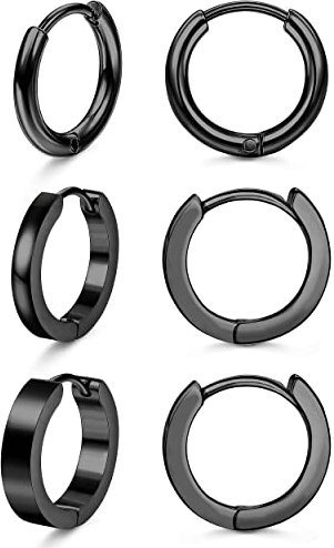 KALVICA 3 Paare Edelstahl Creolen Ohrringe für Herren Damen Kleine Schlafen Knorpel Kreolen Creolen Zierliche Tragus Ohrringe Creolen Silber Gold Schwarz Set