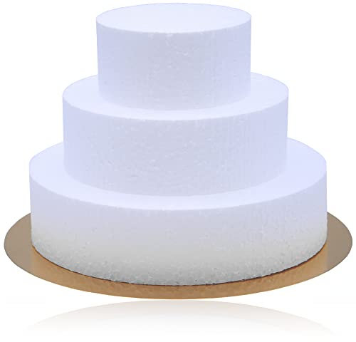 LEDU® Styropor Torte | 3 Etagen | Höhe 15 cm | Goldener Tortenboden | Ø 20/15/10 cm | Tortendummy | Geschenktorte | Tortenrohling | Geburtstagstorte