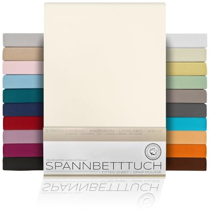 BEAUTEX Spannbetttuch Bettlaken aus Baumwolle, Premium Jersey Stoff 160g/m², Größe und Farbe wählbar (Standard - 180x200x30 cm, Elfenbein)