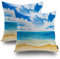 Shrahala Watercolor Beach Island Decorative Throw Pillow Cover, Seascapes Nature Ocean Blue Summer Square Pillowcase Blended Double-Sided No Inserts for Bedroom Living Room Set of 2 (18 x 18 in)
