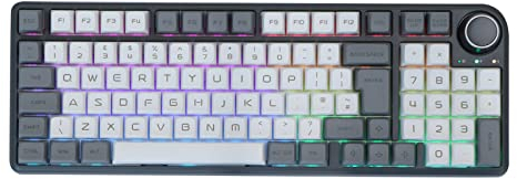 EPOMAKER TH96 ISO Layout Hot Swap 2.4Ghz/Bluetooth 5.0/Kabelgebundene Mechanische Gaming Tastatur mit nach Süden gerichteten RGB-LEDs, MDA-Profil Tastenkappen, 6000mAh Akku, Drehregler für Windows/Mac