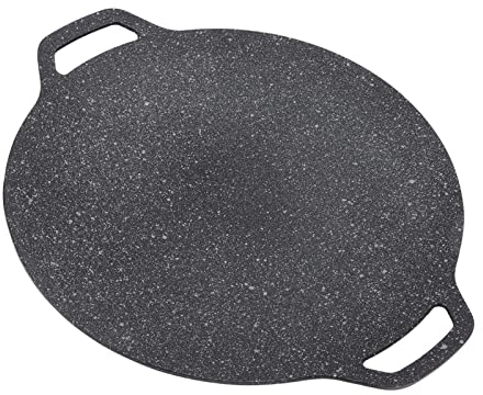 FOUF Poêle à Barbecue Coréenne, Plaque Chauffante Ronde à Revêtement Antiadhésif à 6 Couches, Plaque Chauffante Ronde pour Barbecue, Gril en Fonte émaillée, Compatible pour Induction,(30cm)