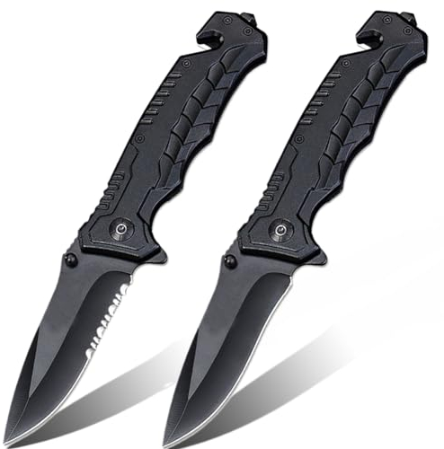 BFYLIN 2 Stück Klappmesser,Taschenmesser Survival Messer Rettungsmesser mit Glasbrecher & Gurtschneider, Überlebensmesser für Auto, Survival Ausrüstung,Multifunktion Einhandmesser (2 Stücke)