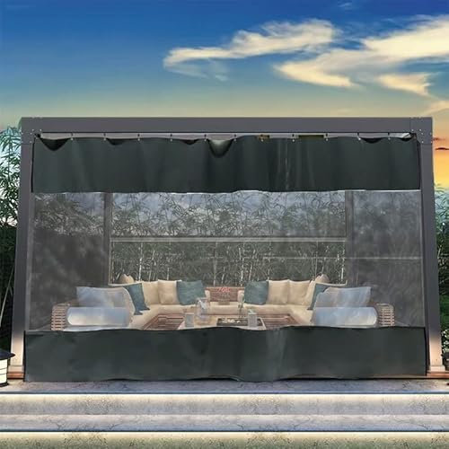 AEREY Transparent Tarpaulin Curtains, Windproof, Noise Insulation, Waterproof Side Wall Set, Privacy Screen, Curtains, Adjustable for Pergola, Porch, Gazebo Curtain, Pergola, 1.6 x 1.8 m, Anthracite