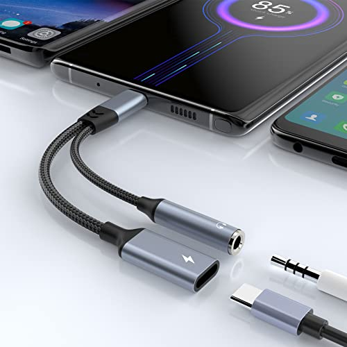 USB C Headphone Adapter and Charging,2 in 1 Adapter Type C to Jack Supports 60W Fast Charging,USB C 3.5 mm Jack Adapter Aux for Samsung Galaxy A53 A33 S22 S21 S20+ FE Ultra,Huawei P40/Mate 40/30,Pixel