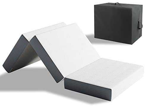 Vesgantti Folding Mattress Small Single with Storage Bag, 10CM Gel Memory Foam Foldable Mattress Tri-fold for Travel, Camping, Guest Bed - 100-Night Trial, CertiPUR-US Certified