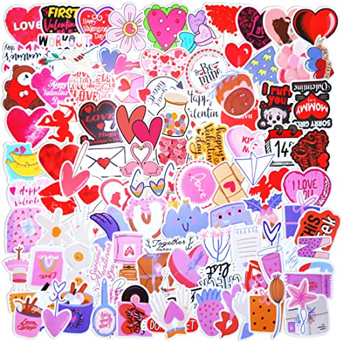 Valentinstag Aufkleber Set, Aesthetic Herz Wasserdicht Vinyl Stickers für Fahrrad Koffer Helm Laptop Skateboard Auto Motorrad Graffiti Wasserflasche (100 Stück)
