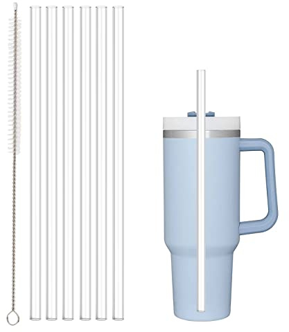 Beonsky Replacement Straw Compatible with Stanley 40 oz 30 oz Cup Tumbler, 6 Pack Reusable Straw with Cleaning Brush, Plastic, Clear
