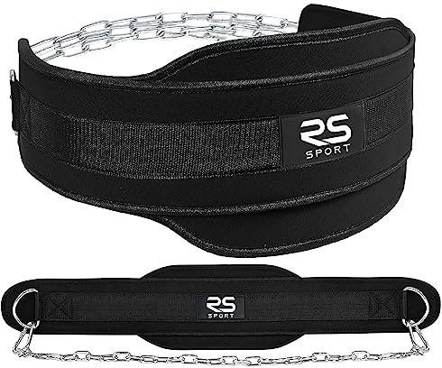 RS SPORT Cintura Zavorra per Dip e Trazioni, Sollevamento Pesi, Neoprene, Supporto Lombare con Catena, Calisthenics, Crossfit, Palestra, Fitness, Gym, Allenamento Powerlifting, Uomo Donna