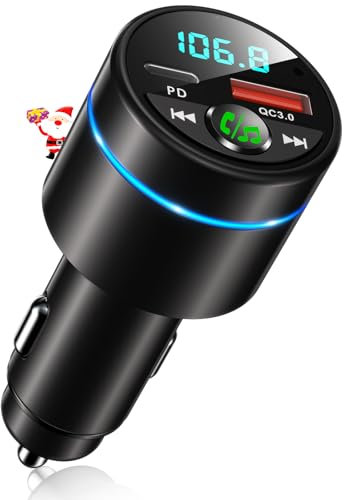 RIWUSI Trasmettitore FM per auto Bluetooth 5.3 [tutto metallo] PD 30W e QC3.0 18W Caricabatteria rapido da auto, kit radio FM wireless, adattatore per auto Bluetooth, cancellazione del rumore,