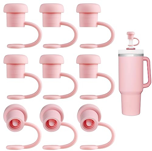 Nearockle 9stk Silikon Strohhalm Abdeckung Kompatibel mit Stanley Tumbler 40/30 Oz, Stanley Cup Accessories für Wiederverwendbare Strohhalme 6-10mm/0.23-0.4inch, Straw Cover (Rosa)