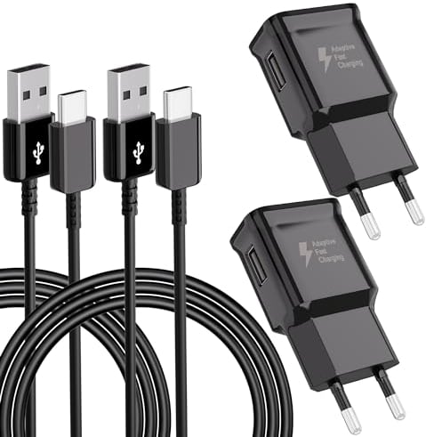 2-Pack Caricabatterie USB con cavo USB C Cavo di Ricarica Per Samsung Galaxy S8, S8 Plus, S9, S10, S21, A13, A20, A23, A30, A40, A50, A70, M30, M40, Sostituzione Caricabatterie Rapido Originale