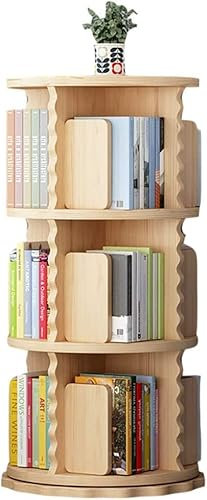 CENAP Drehbares Bücherregal, rundes, mehrschichtiges Massivholzregal, Bücher-/CD-/Album-/Aktenregal, Lagerregal-Verwaltungsregale (Farbe: Holz, Größe: 50 x 98 cm)