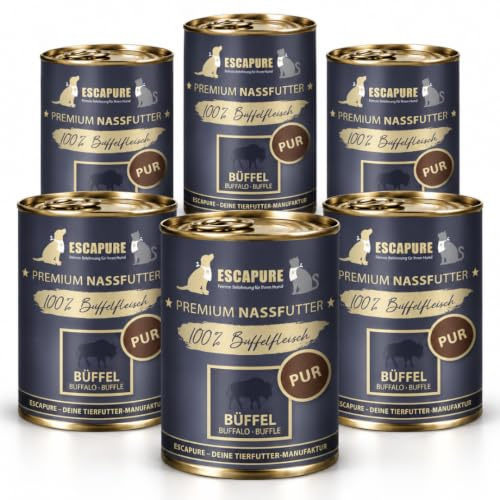 Escapure Büffel PUR Nassfutter 6x400g – Premium Monoprotein | 100% Büffelfleisch – hypoallergen, getreidefrei & für Ausschlussdiäten